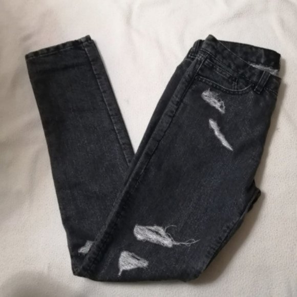 Karl Lagerfeld Mid Rise Black Metallic Rip Women Skinny Jeans - Picture 9 of 15